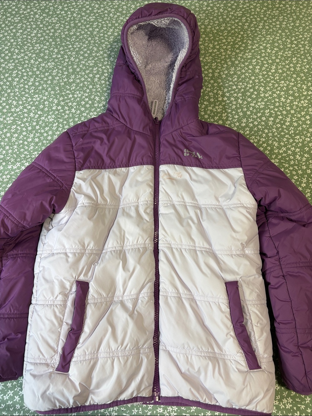 Eddie Bauer Purple and Light Gray Hooded Puffer Jacket - Kids
